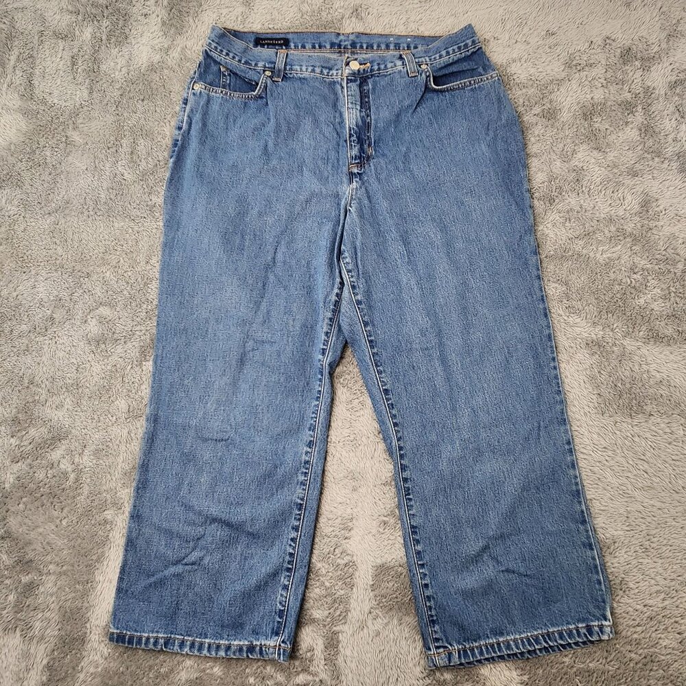 Lands End Jeans Womens 14 Blue Straight Denim‎ 100% Cotton Medium Wash Casual